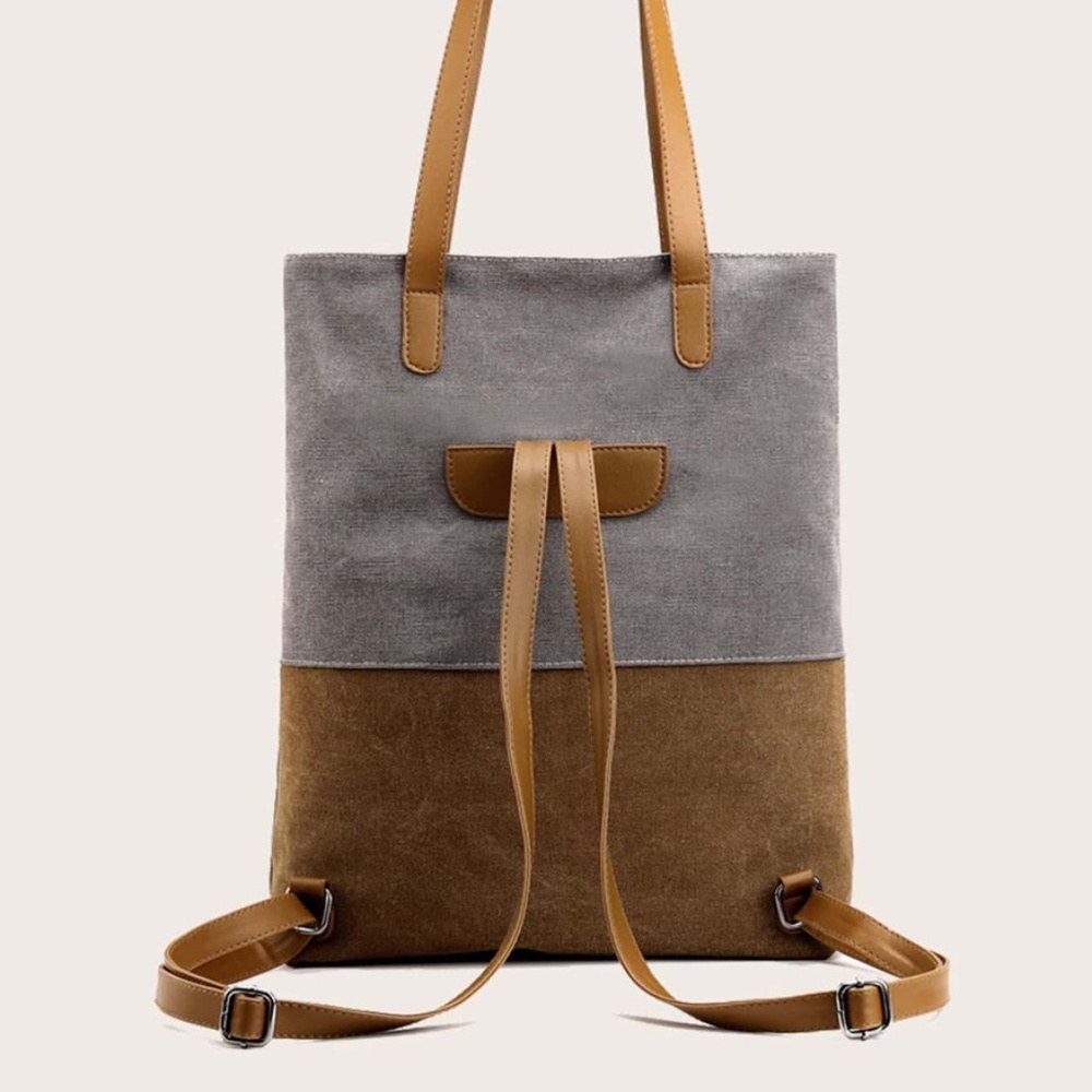 Boho grey tan color block vegan leather mini backpack - Picture 6 of 9